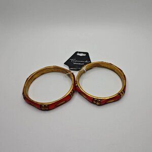 Vintage Maresco Signed Gold Tone Red Enamel Hinged Bangle Bracelet